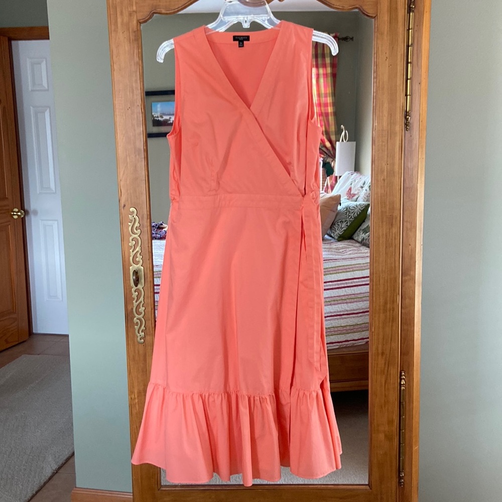 Talbots coral poplin v neck wrap dress